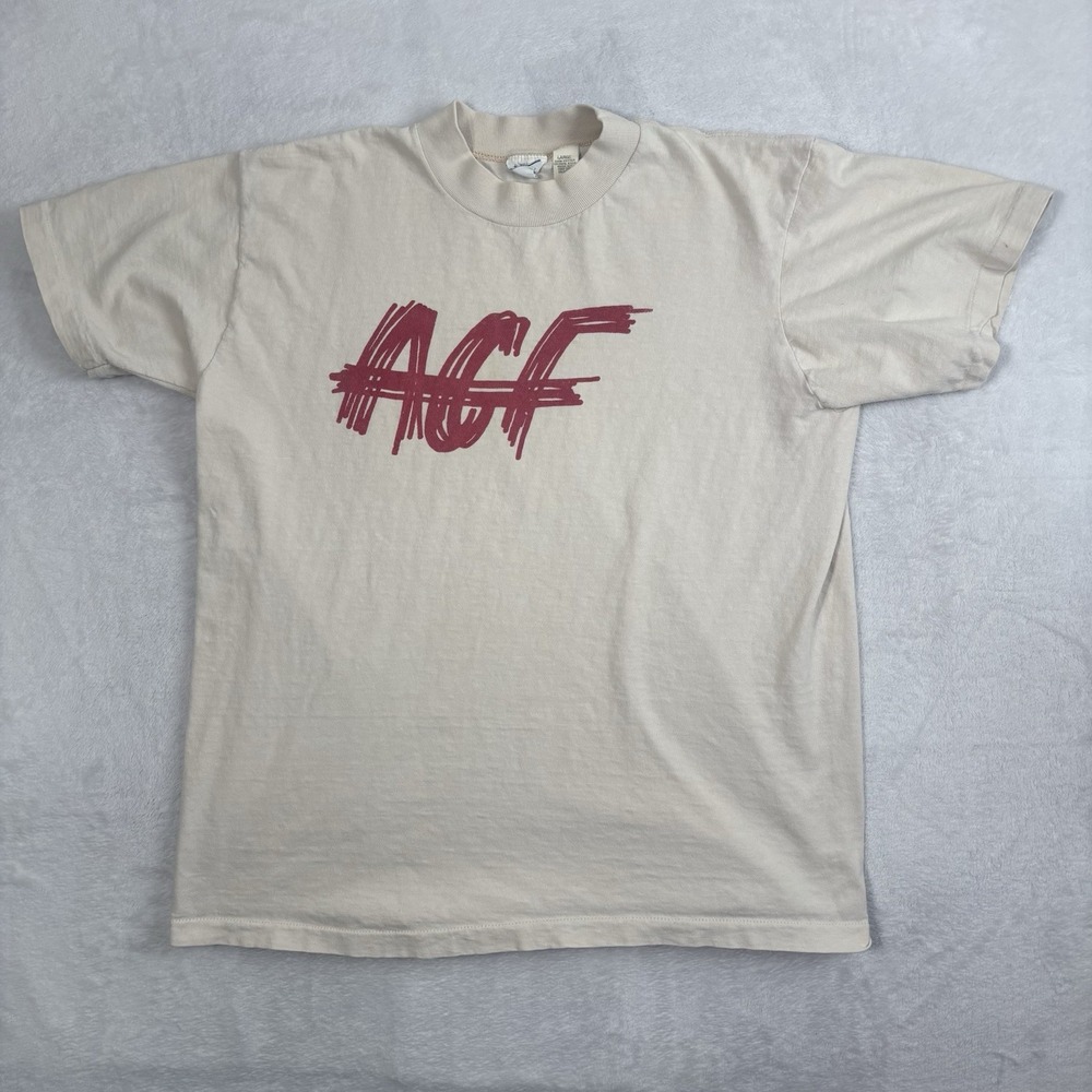 VTG 70s AGF Audio Graphic Films Beige Short Sleeve Graphic Shirt Men's Large
